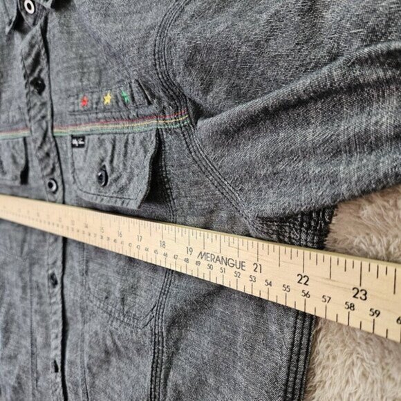 LRG Lifted Research Group Shirt Gray 100% Cotton Short Sleeve Button Mens Size L - Picture 3 of 10